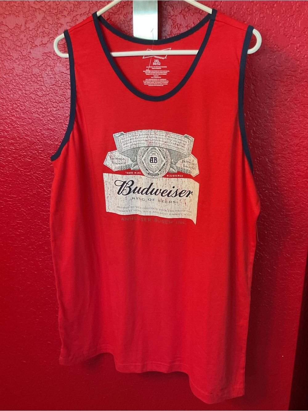 Budweiser Red Tank Top with Navy Trim 2XL NWT
